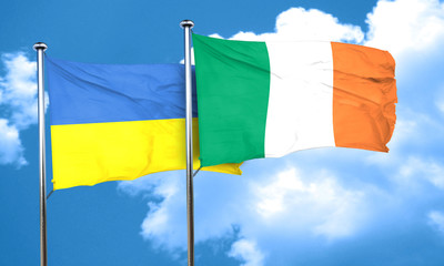 Ukraine flag with Ireland flag, 3D rendering
