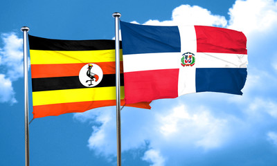 Uganda flag with Dominican Republic flag, 3D rendering