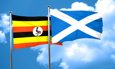 Uganda flag with Scotland flag, 3D rendering