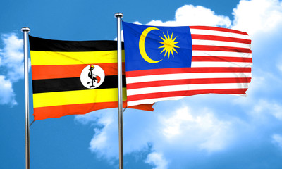 Uganda flag with Malaysia flag, 3D rendering