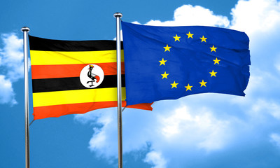 Uganda flag with european union flag, 3D rendering