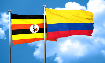 Uganda flag with Colombia flag, 3D rendering