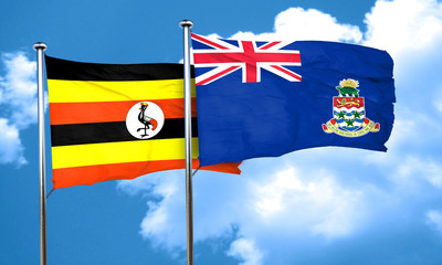 Uganda flag with Cayman islands flag, 3D rendering