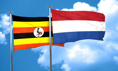 Uganda flag with Netherlands flag, 3D rendering