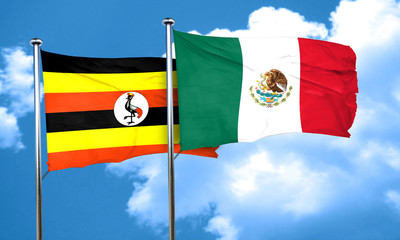 Uganda flag with Mexico flag, 3D rendering