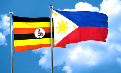 Uganda flag with Philippines flag, 3D rendering