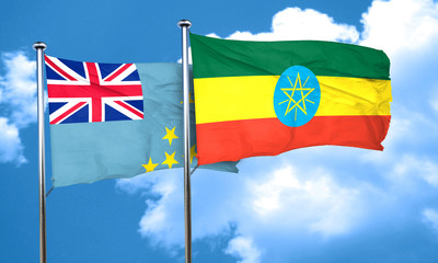 Tuvalu flag with Ethiopia flag, 3D rendering