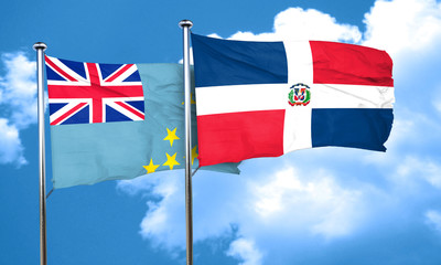 Tuvalu flag with Dominican Republic flag, 3D rendering