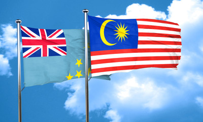 Tuvalu flag with Malaysia flag, 3D rendering