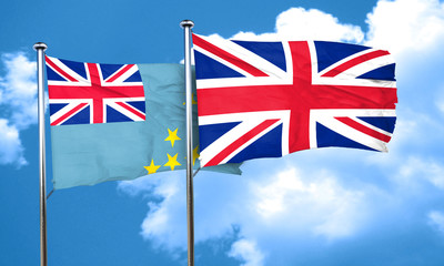 Tuvalu flag with Great Britain flag, 3D rendering