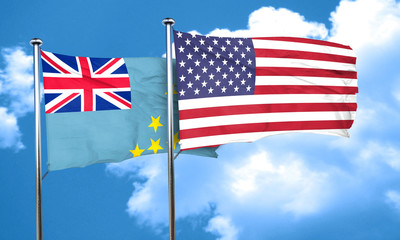 Tuvalu flag with American flag, 3D rendering