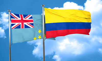 Tuvalu flag with Colombia flag, 3D rendering