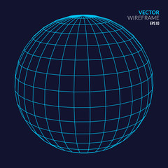 Abstract vector wireframe sphere glowing on dark background