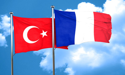 Turkey flag with France flag, 3D rendering