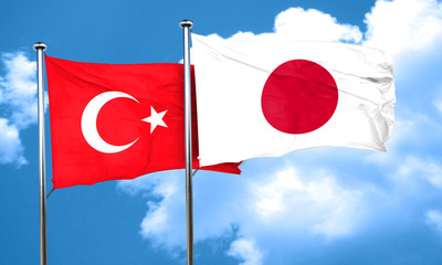 Turkey flag with Japan flag, 3D rendering