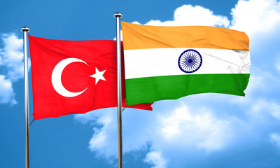 Turkey flag with India flag, 3D rendering