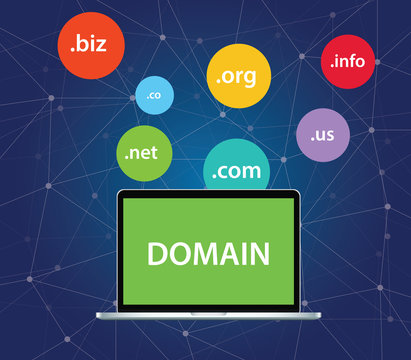 domain icon symbol on top of the computer laptop vector graphic illustration