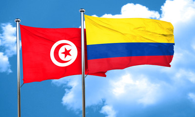 Tunesia flag with Colombia flag, 3D rendering