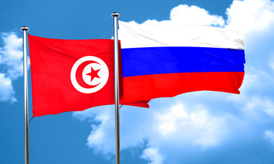 Tunesia flag with Russia flag, 3D rendering