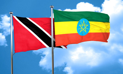 Trinidad and tobago flag with Ethiopia flag, 3D rendering