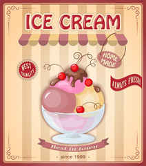 vintage banner with scoop currant ice cream