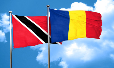 Trinidad and tobago flag with Romania flag, 3D rendering