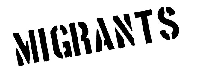 Migrants black rubber stamp on white