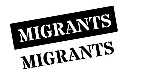 Migrants black rubber stamp on white