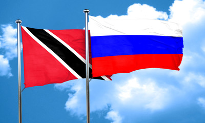Trinidad and tobago flag with Russia flag, 3D rendering