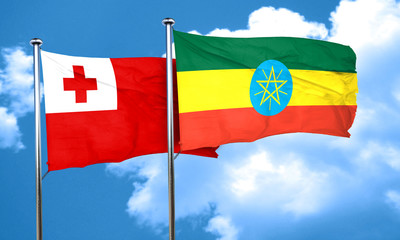 Tonga flag with Ethiopia flag, 3D rendering