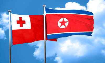 Tonga flag with North Korea flag, 3D rendering