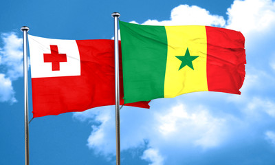 Tonga flag with Senegal flag, 3D rendering