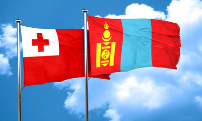 Tonga flag with Mongolia flag, 3D rendering