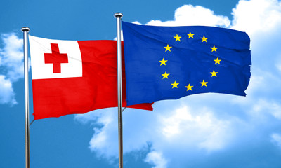 Tonga flag with european union flag, 3D rendering