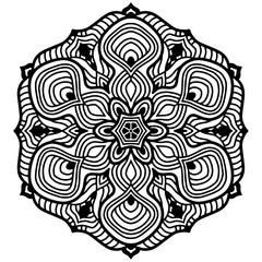 Ornamental round floral pattern. Colorful ornament with vintage elements Mandala. Vector Ethnic Oriental Circle Ornament. Monochrome Colors, Round lace napkin White and black abstract floral element