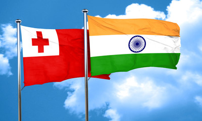 Tonga flag with India flag, 3D rendering