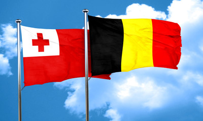 Tonga flag with Belgium flag, 3D rendering