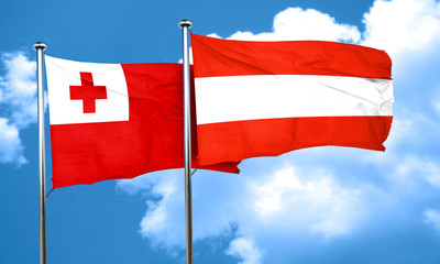 Tonga flag with Austria flag, 3D rendering