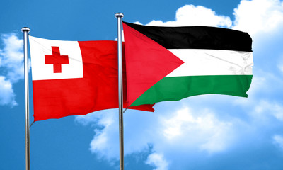 Tonga flag with Palestine flag, 3D rendering