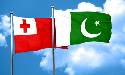 Tonga flag with Pakistan flag, 3D rendering