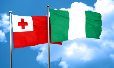 Tonga flag with Nigeria flag, 3D rendering