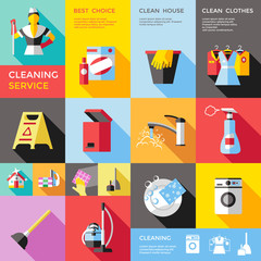 Cleaning Service Decorative Flat Icons Set 