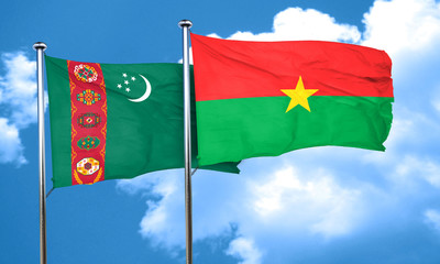 Turkmenistan flag with Burkina Faso flag, 3D rendering