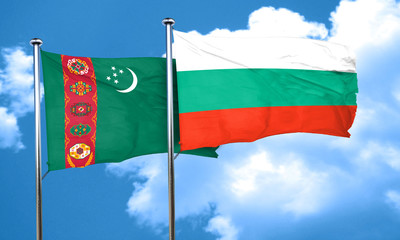 Turkmenistan flag with Bulgaria flag, 3D rendering