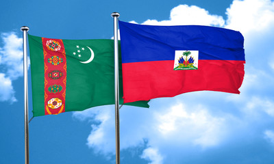 Turkmenistan flag with Haiti flag, 3D rendering