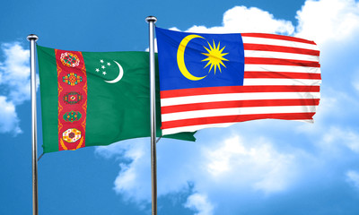 Turkmenistan flag with Malaysia flag, 3D rendering