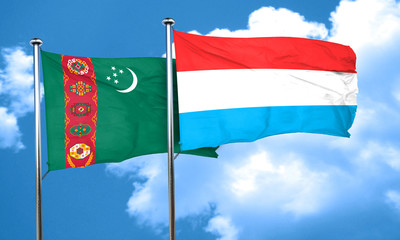 Turkmenistan flag with Luxembourg flag, 3D rendering