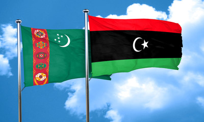 Turkmenistan flag with Libya flag, 3D rendering