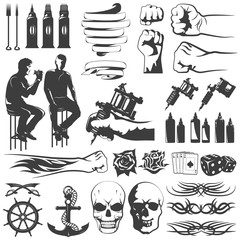 Tattoo Black White Icons Set