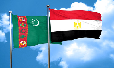 Turkmenistan flag with egypt flag, 3D rendering